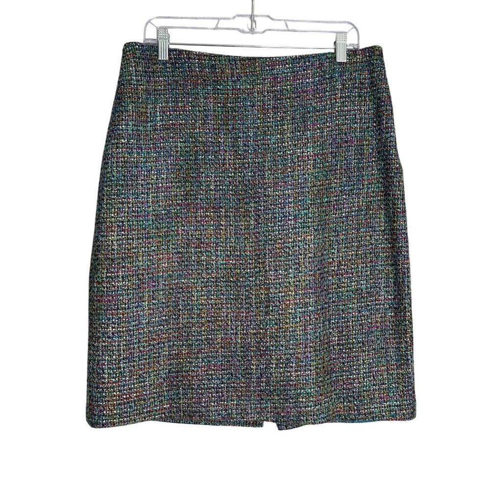 Coldwater Creek Tweed Skirt Women's 12 Multi Color Rainbow Pencil Career Wear